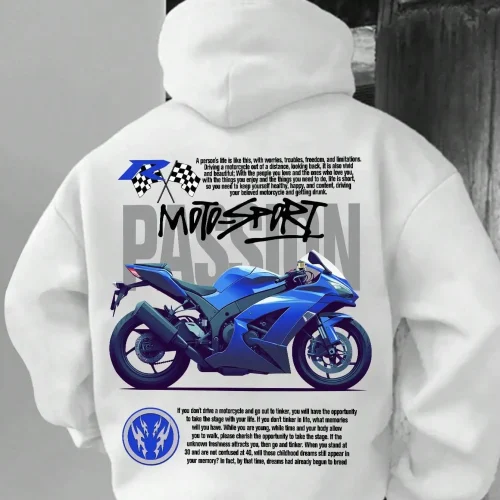 Motorcycle Hoodie-blue Moto Sport Graphic Pullover,Racing Biker Streetwear ,back Printed Patterns, Hoodies, Men's Hoodies