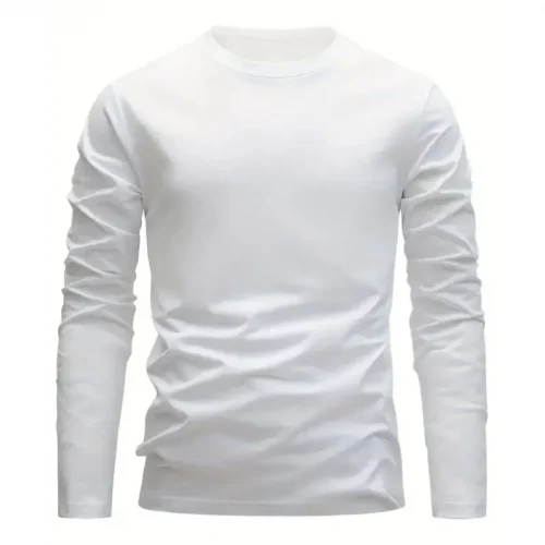 Spring and Autumn Men's Solid Color Round Neck T-shirt 100% Polyester Fiber Casual Loose Long Sleeve T-shirt