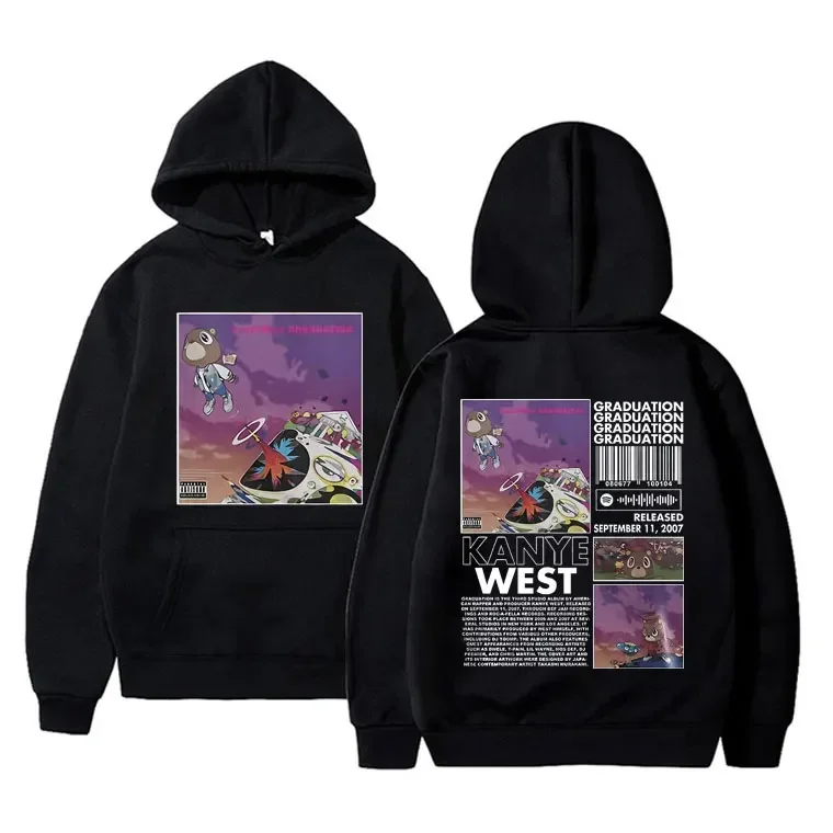 Rapper Kanye West Graduation Printed Hoodie Men's Cool Streetwear Popular Hip Hop Casual Sweatshirt Oversized Casual Clothing