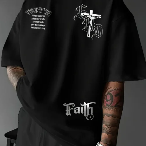 Hot selling men's new summer Gothic letter cross print soft and breathable round neck T-shirt outdoor street style top