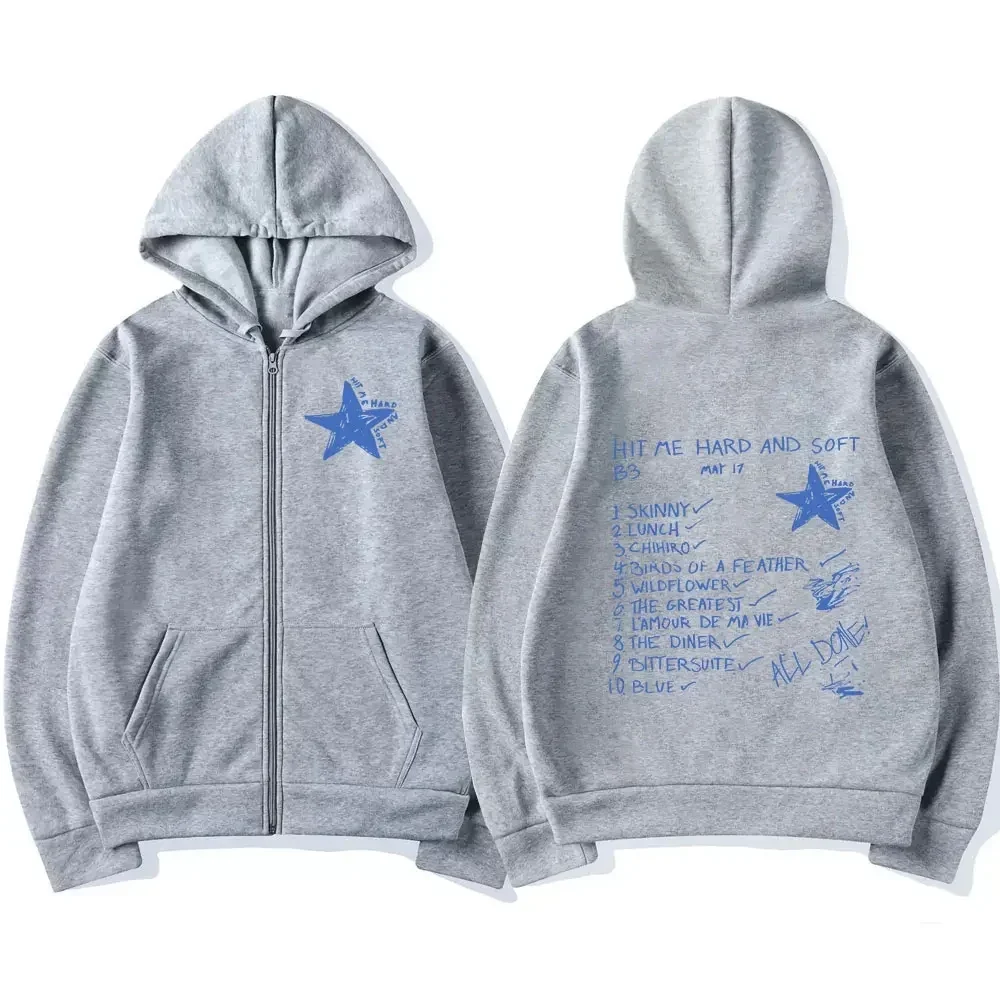 Hit Me Hard and Soft 2024 Tour Zip Up Jackets Autumn Winter Casual Fleece Zipper Hoodies Hip Hop Tops Cardigan Unisex Streetwear - Image 2