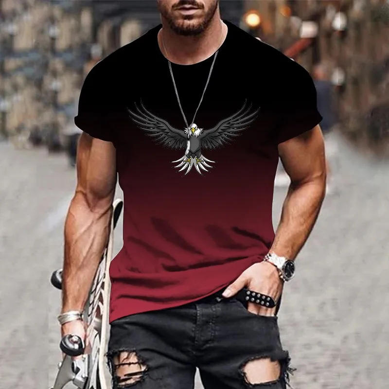 Men's gradient eagle 3D printed T-shirt summer outdoor leisure sports quick-drying short-sleeved tops plus size men's clothing