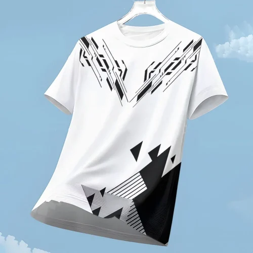 Men's T-shirt Fashion Color Block 3D Print Tee Outdoor Run Fitness Sports Short Sleeve Summer Casual O-neck Loose Breathable Top